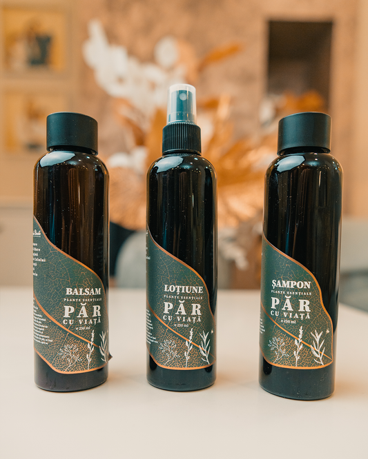 Set PĂR CU VIAȚĂ - 7 plante esențiale - (Lotiune, Balsam, Sampon)